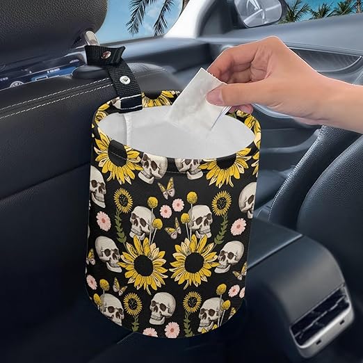 Skeleton Car Rubbish Bin Portable Waste Basket Bin Waste Auto Basket Can with Adjustable Strap