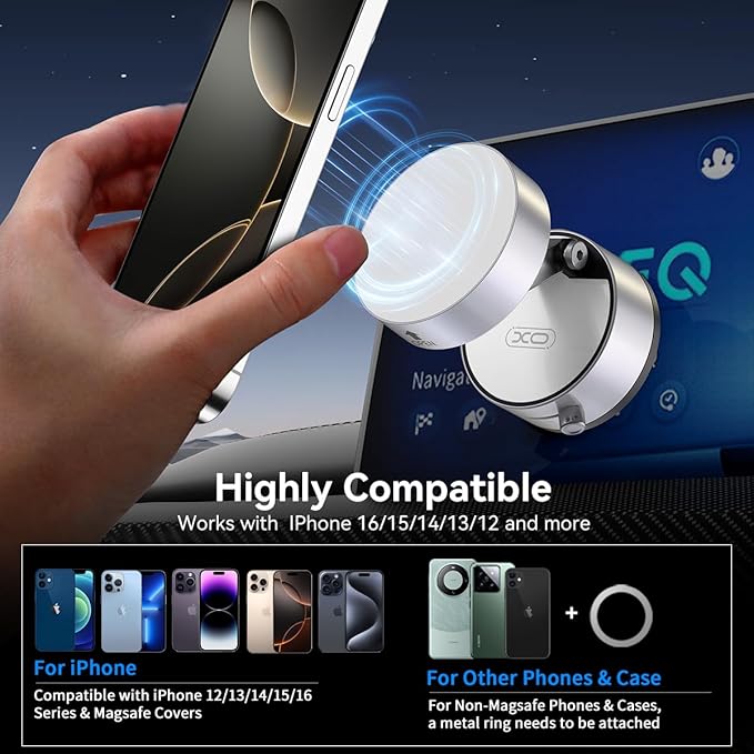 2025 Upgrated Vacuum Suction Magnetic Phone Holder, Retractable Strong Suction Cup Magnetic Hands-Free Car Cellphone Mount Foldable Car Phone Stand for Car/Mirror/Gym(Not Charge Phone)