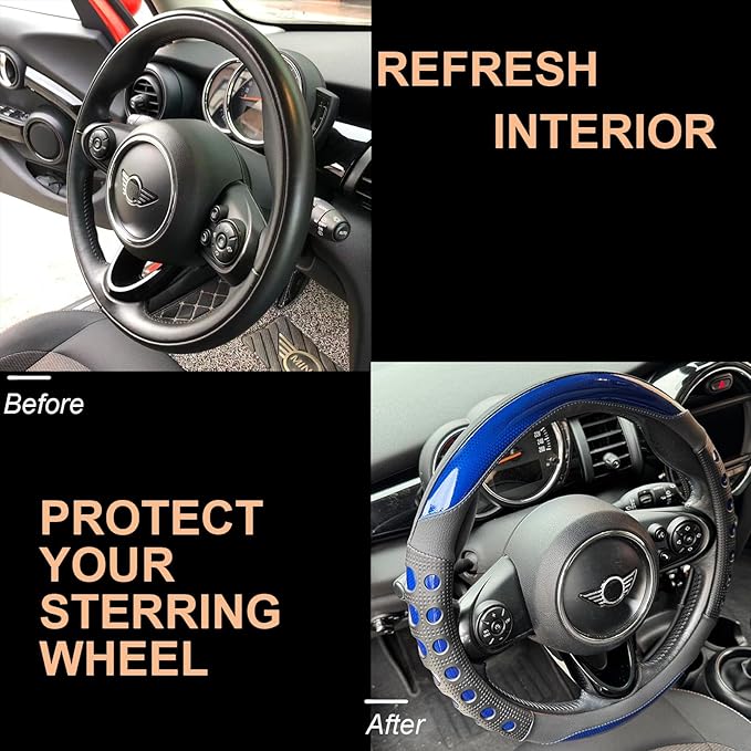 PINCTROT Race Grip Steering Wheel Cover, Anti-Slip Silicone Perforated Design with Soft Touch Padding, Enhanced Grip for Sporty Driving, Universal 14.5-15 Inch (Racing Blue)