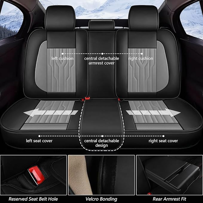 YORKNEIC Seat Covers Full Set Fit for VW/Volkswagen Taos 2022-2025 Breathable Faux Leather Car Seat Covers Waterproof Car Seat Protectors with Airbag Compatible(5 Seats,Black&Grey)