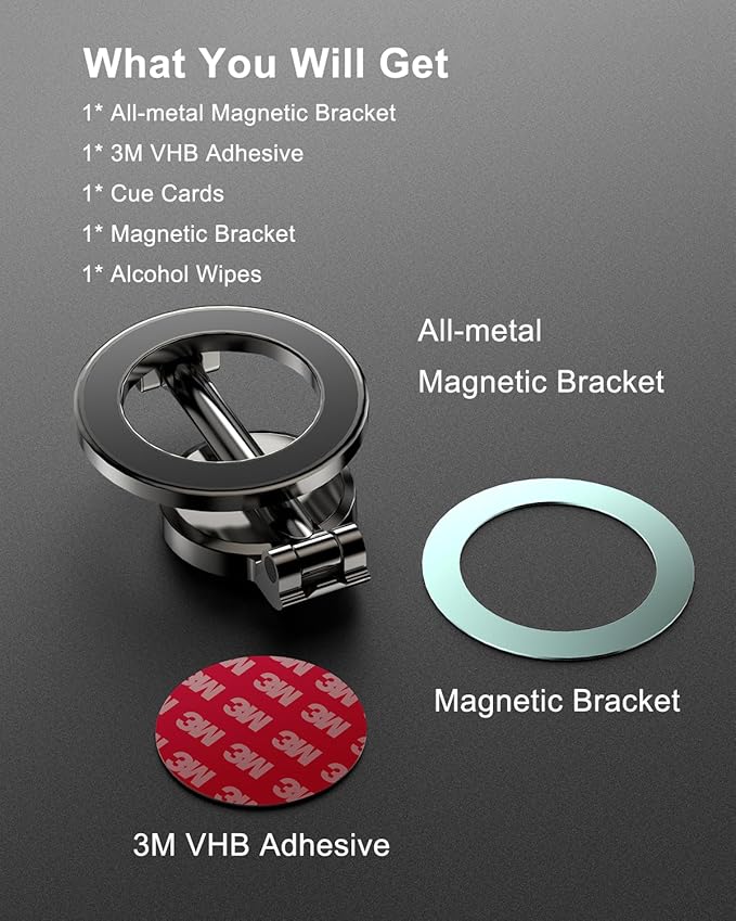 Magnetic Phone Holder for Car: for MagSafe Mount 360° Rotation - Ultra-Strong Magnets Car Phone Holder- All-Metal Cell Phone Holder for iPhone 16/15/14/13/12 Series