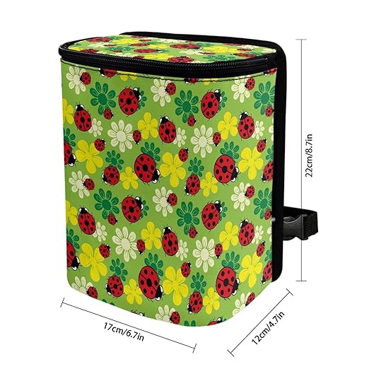 KEIAHUAN Ladybug Car Trash Can with Lid Hanging Garbage Bin and Storage Bag Large Capacity Portable Multi-Functional Rubbish Bag Grocery Organizer for Snacks, Drinks, and Widget, Green