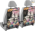 2 Pack Back Seat Car Organizer with Storage Pockets Kick Mats Back Seat Protector Hanging Car Organizer Automotive Seat Back Cover Organizers Easter Bunny Eggs Sunlowers