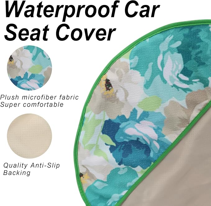 nbnhxnff Sweat Towel Car Seat Cover Protector Front Seats for Gym Workout, Running, Swimming, Beach and Hiking, Waterproof Universal Seat Cover for Car, Trucks,Van&SUV(Cyan Flower, 1pcs Front Seat)