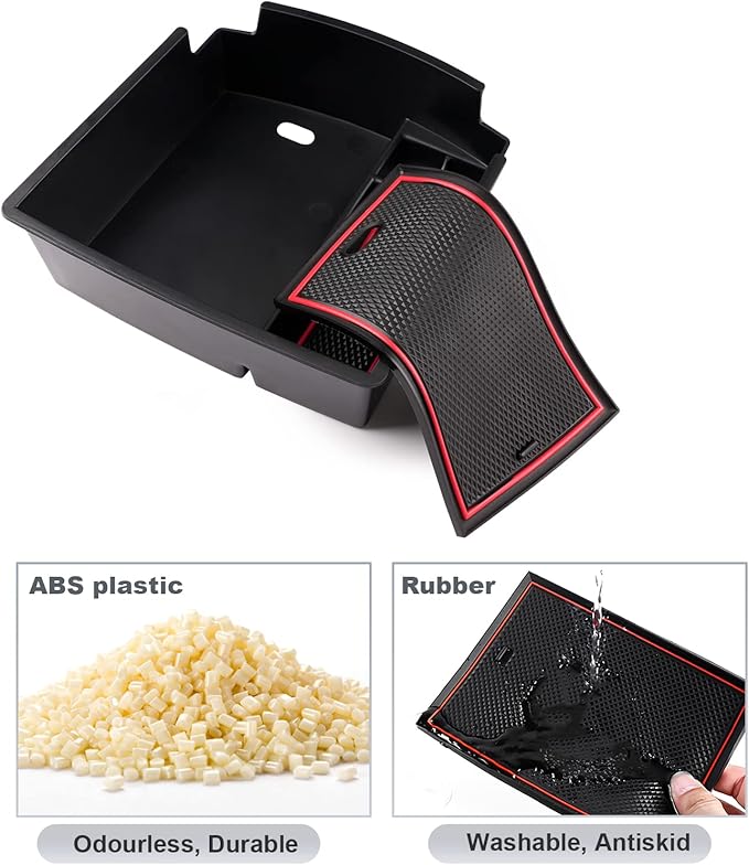 SKTU for 2018 2019 2020 2021 2022 2023 Hyundai Kona Center Console Organizer Insert ABS Black Materials Tray 2023 Kona OS Armrest Box Glove Secondary Storage Box with Coin and Glass Holder (Red)