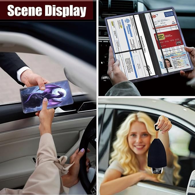 Car Document Holder with Magnetic Shut, Car Registration and Insurance Card Holder, Vehicle Glove Box Organizer Documents, Driver License, Auto Paperwork Organizer Wallet, Purple Dragon Moonlight