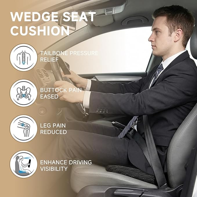 Car Seat Cushion - Memory Foam Car Seat Pad - Sciatica & Lower Back Pain Relief - Car Seat Cushions for Driving - Road Trip Essentials for Drivers(3D Black)