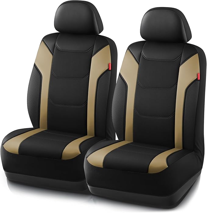 Rubbermaid Leather Car Seat Cover – Universal Front Seat Cover, Airbag Compatible, Easy to Install, Water-Resistant and Durable Automotive Seat Cover for Cars, Trucks, SUVs, Vans – Beige