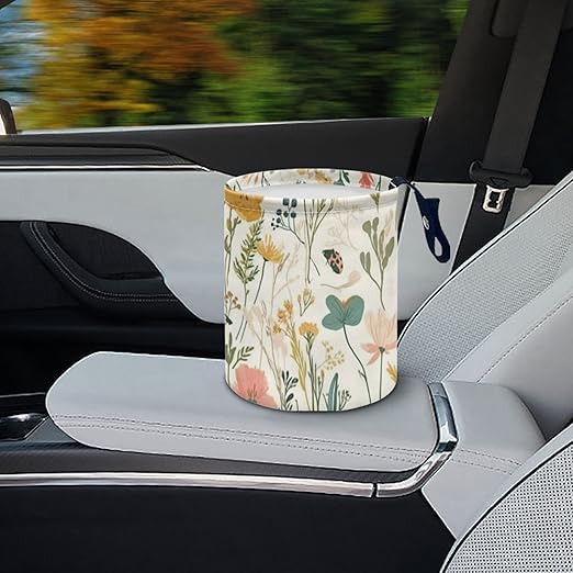 Car Trash Can with Hanging for Back Seat, Car Accessories for Women Men Automotive Garbage Cans Vehicle Trash Can for Truck SUVBoho Floral