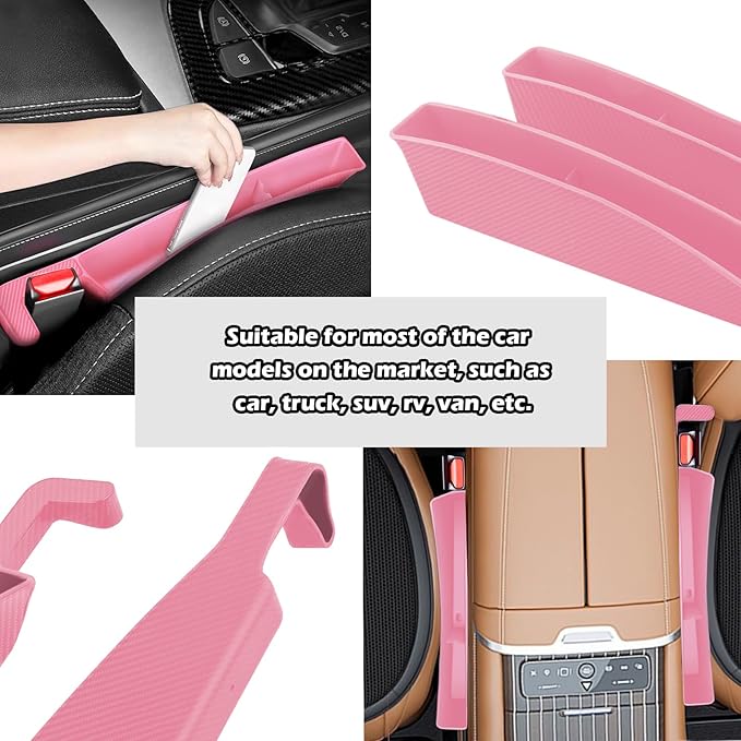 2PCS Car Seat Gap Filler Organizer with Charging Opening,Multifunctional Car Gap Filler Stop Things from Dropping,Universal Car Accessories Car Seat Storage Box (Carbon Pink)
