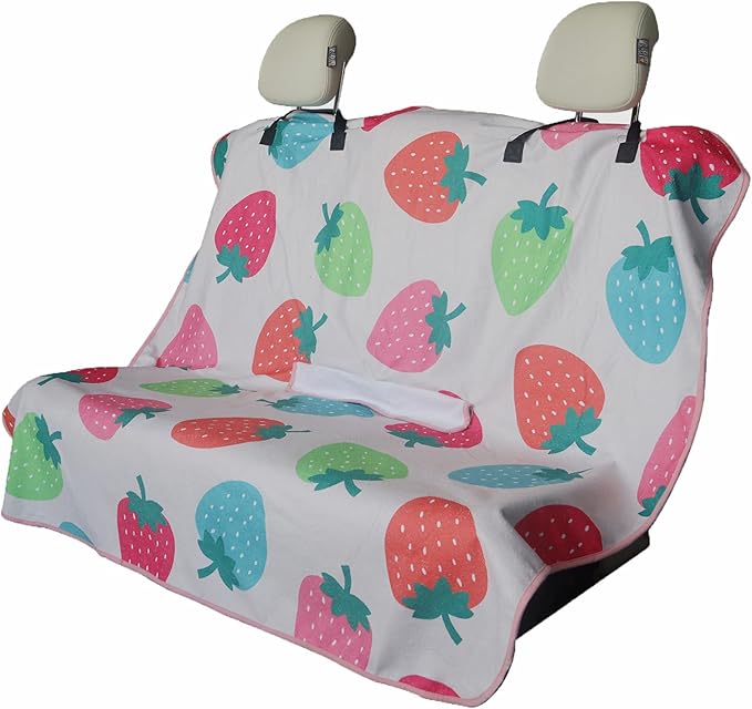 LoyaGour Back Seat Cover for Car Trucks Van SUV,Waterproof Rear Bench Towel Seat Covers for Dogs and Kids,Automotive Backseat Protector (Strawberry)