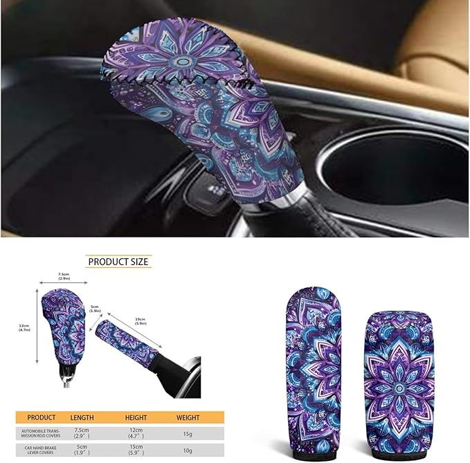 6PCS Hippie Car Steering Wheel Cover Sets Boho Lotus Cup Holder Handbrake Gear Cover Auto Interior Accessories for Men Women