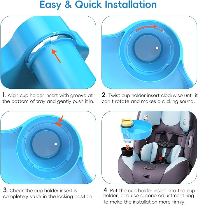 2PCS Resptasski Car Seat Cup Holder Snack Tray for Kids – Travel Tray for Car, Booster, Stroller, Outdoor Universal Adjustable Tray with Detachable Base for Snacks, Toys, Food (Sky Blue)