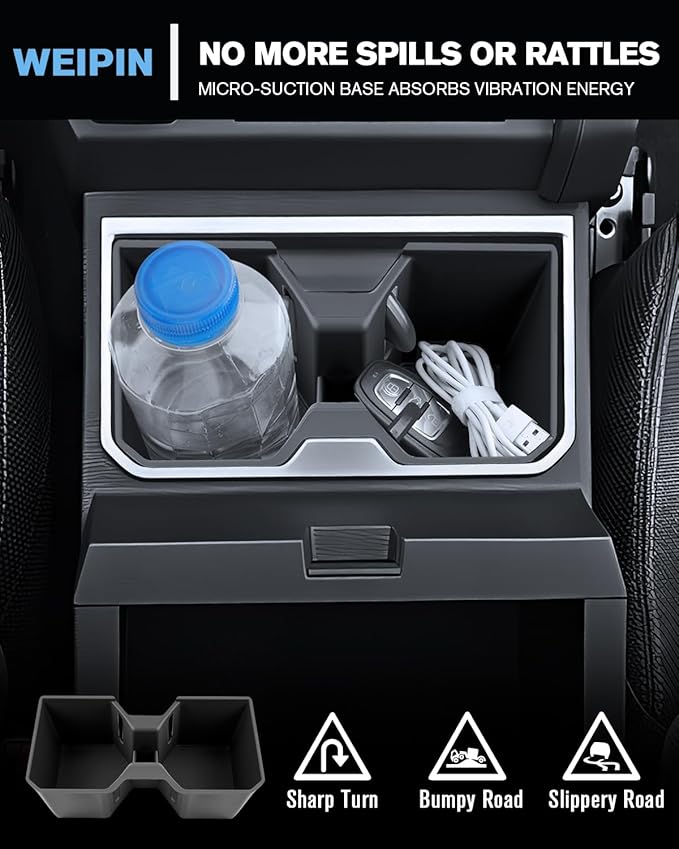 WEIPIN for 2Pcs Center Console Armrest Organizer Tray ABS Materials& Silicone Cup Holder Insert Compatible with 2025-2026 Toyota 4runner - 6th Gen 4Runner