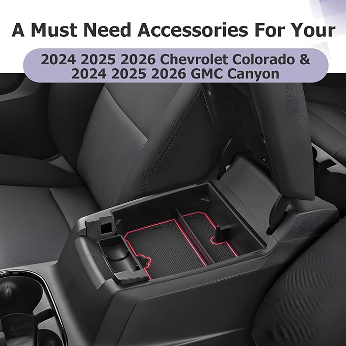 LUWU Center Console Organizer for 2023 2024 2025 2026 Colorado & GMC Canyon Accessories Armrest Console Storage Box Glove Organizer Tray ABS Material for Canyon Interior Accessories (Red)