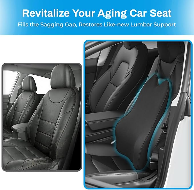 Back Support for Car - 20.9 Inch Extended Car Back Support Relieves Full Back Discomfort on Long Rides, Rebuilds Support for Older Vehicles, Fits Mid-to-Large Sedans, SUVs & Trucks