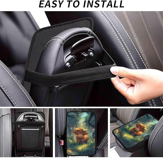 Center Console Cover Cute Cow Armrest Box Protective Pad Arm Rest Box Lid Cushion Lovely Animal Blue Car Accessories Fit for Most Cars Sedans Vans Truck Vehicles, SUVs
