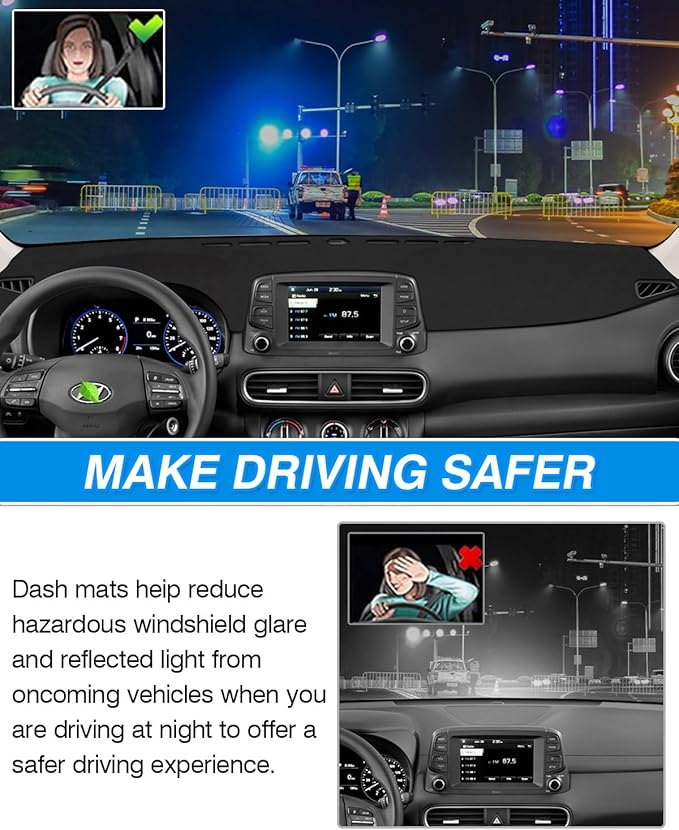 CARTIST Dash Cover Fits for 2018-2021 2022 2023 Hyundai Kona (No HUD) Dashboard Cover Mat Non-Slip Pad Carpet Anti-Glare