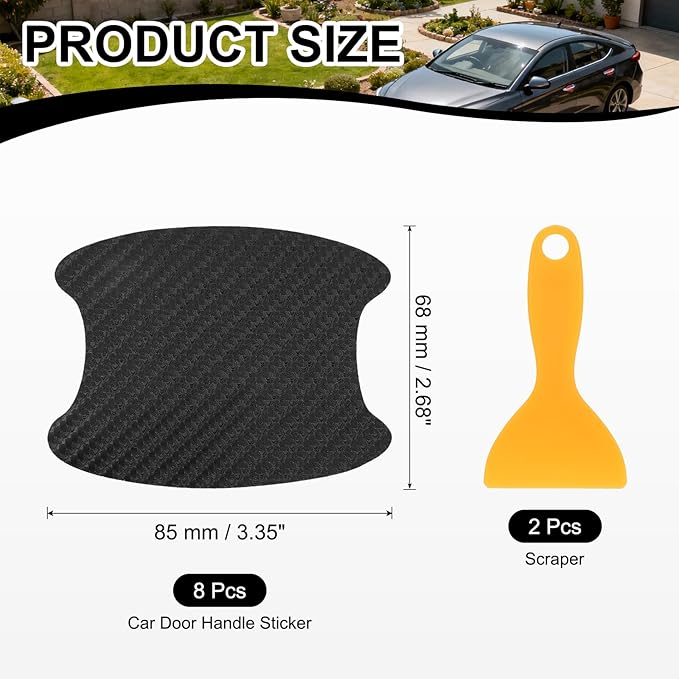 PATIKIL 2.68" x 3.35" Car Door Handle Sticker, 8Pcs Carbon Fiber Anti-Scratches Vehicle Door Cup Protector with Scraper Auto Door Handle Protective Film for Cars Trucks RV SUV, Black