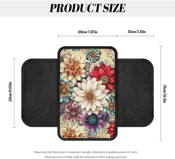 CLOHOMIN Colorful Dahlia Car Center Console Cover, Universal Arm Rest Center Console Storage Cover Flowers Auto Car Armrest Cover for Most Vehicles Automobile Accessories