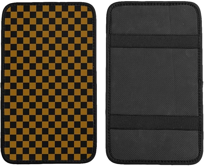 Brown Black Checkered Chessboard Flag Car Armrest Pad Cute Cars Center Console Cover Auto Handrail Box Cushion Armrests Cover