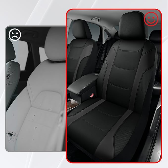 Rubbermaid Leather Car Seat Cover – Universal Front Seat Cover, Airbag Compatible, Easy to Install, Water-Resistant and Durable Automotive Seat Cover for Cars, Trucks, SUVs, Vans – Black