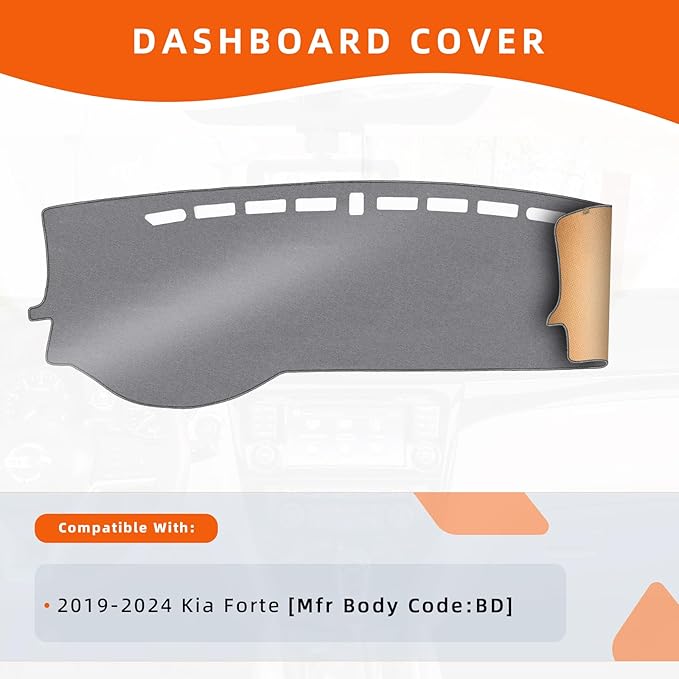 KEYOOG Dashboard Cover Dash Mat Fit for 2024 2023 2022 2021 2020 2019 K-IA Forte,Car Dash Board Mat Anti-Glare Carpet,Non-Slip Pad Sunshield Protector (Grey)