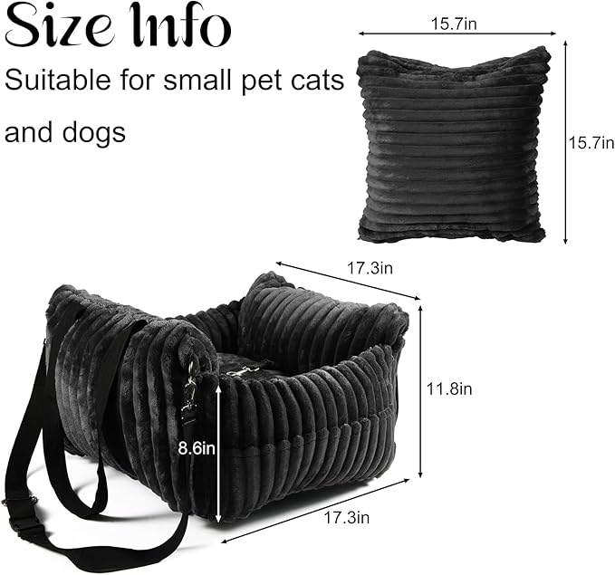 HOMLOVE Dog Car Booster Seat, for Small Dogs Under 30 lbs, Detachable Washable Travel Bed with Storage Pockets and Safety Belt (Black, Medium)