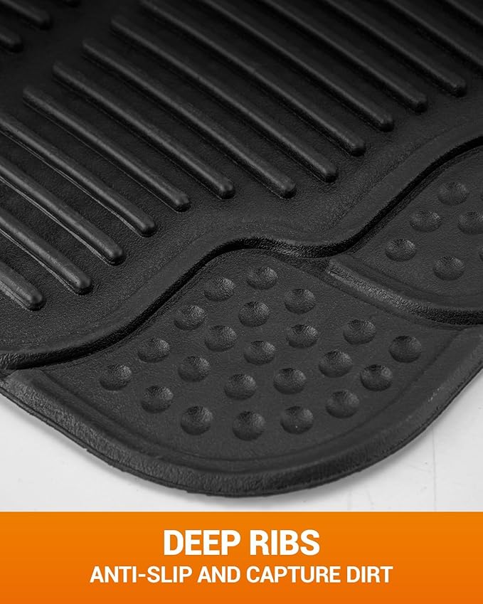 Sealight All-Weather Floor Mats for Cars - Full Set Universal Rubber Car Floor Mats with Anti-Slip Design, Durable & Waterproof Automotive Floor Liners for Most Cars, Truck, Black