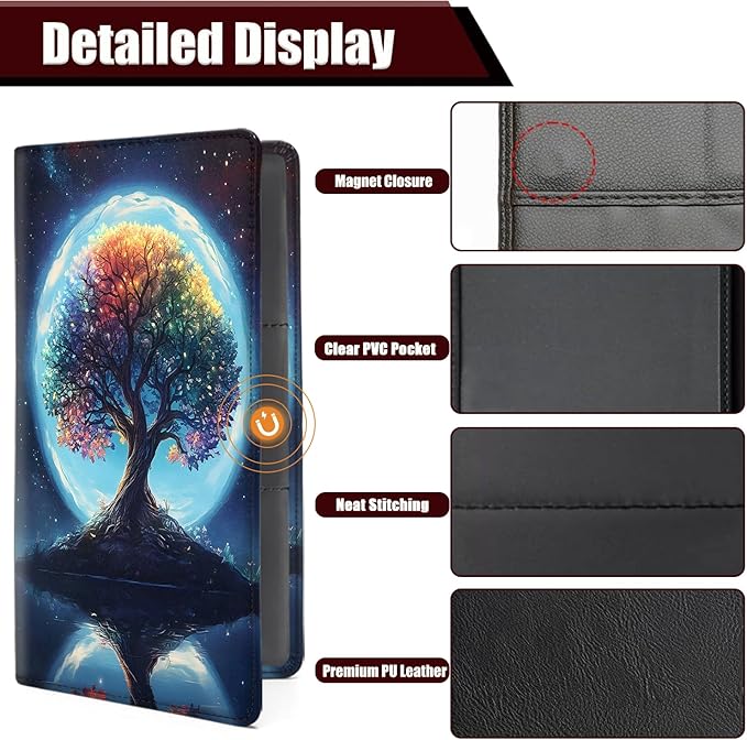 Car Document Holder with Magnetic Shut, Car Registration and Insurance Card Holder, Vehicle Glove Box Organizer Documents, Driver License, Auto Paperwork Organizer Wallet, Colorful Cosmic Tree Pattern