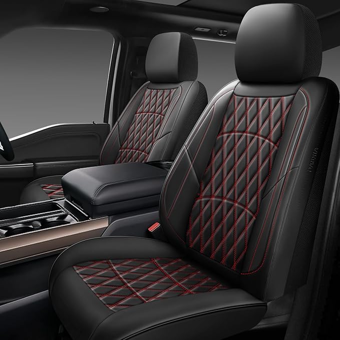 NS YOLO Leather Car Seat Covers,Universal Fit for Most Cars,SUVs and Sedans,Waterproof Luxury Leatherette Cushions, 2 Seats Protectors (Black and Red, Front Pair-2 Seats(Driver and Passenger))