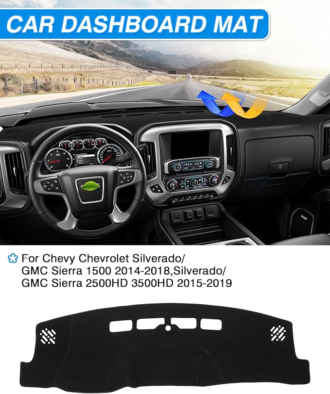 CARTIST Dash Cover Custom Fit for Chevy Chevrolet Silverado/GMC Sierra 1500 2014-2018,Silverado/GMC Sierra 2500HD 3500HD 2015-2019 Accessories Dashboard Cover Mat