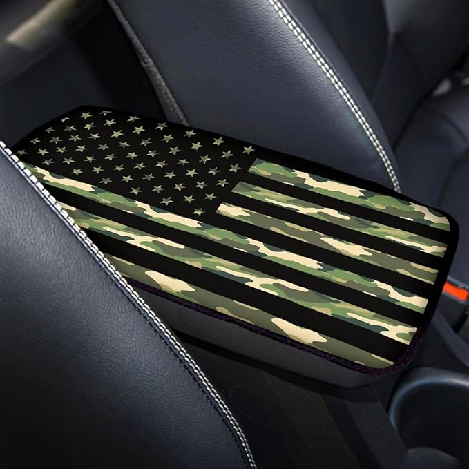 Mintutlipy Camouflage American Flag Car Center Console Cover Storage Box Mat Christmas Car Decoration Universal 12.3×7.5 Inches for Sedans SUV Vans