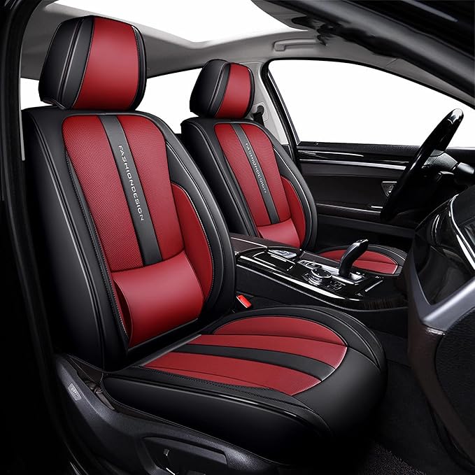 ZiopGTob Nappa Leather Car Seat Covers - Full Set 5-Piece Waterproof Seat Cover Breathable & Cool 4-Season Fit for SUVs/Sedans Premium Airflow Design with Anti-Slip Tech (Red)