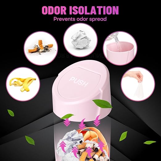 SGLRT Car Trash Can Bin with Lid - Car Garbage Can Cup Holder - Pink Mini Leakproof Vehicle Garbage Bin with 20pcs Trash Bags - Automobile Organizers and Storage for Front Back Seat Accessories