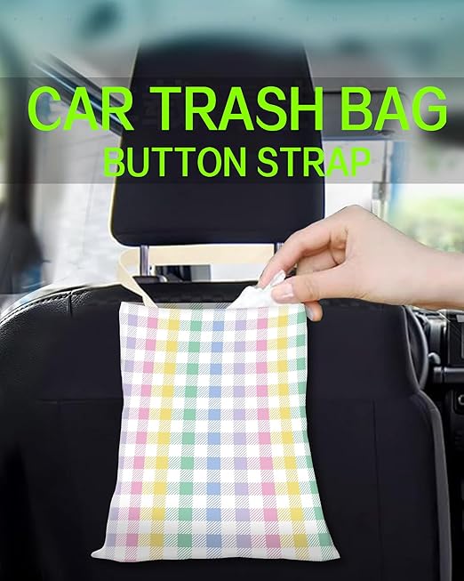 ANKVRP Car Trash Can, Durable Hanging Car Trash Garbage Bag, Cute Automotive Garbage Cans Organizer, Cute Rainbow Checkerboard