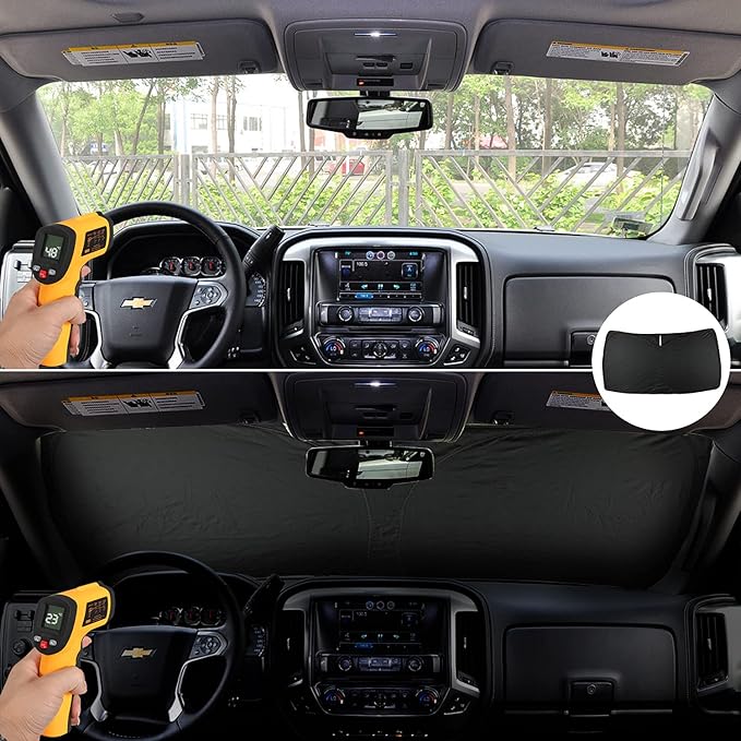 ROCCS Foldable Windshield Sunshade fit for 2019 2020 2021 2022 2023 2024 2025 GMC Sierra 1500 2500 3500 SLT AT4 Denali,Front Window Sun Shade Shield Cover UV Ray Reflector Sun Visor