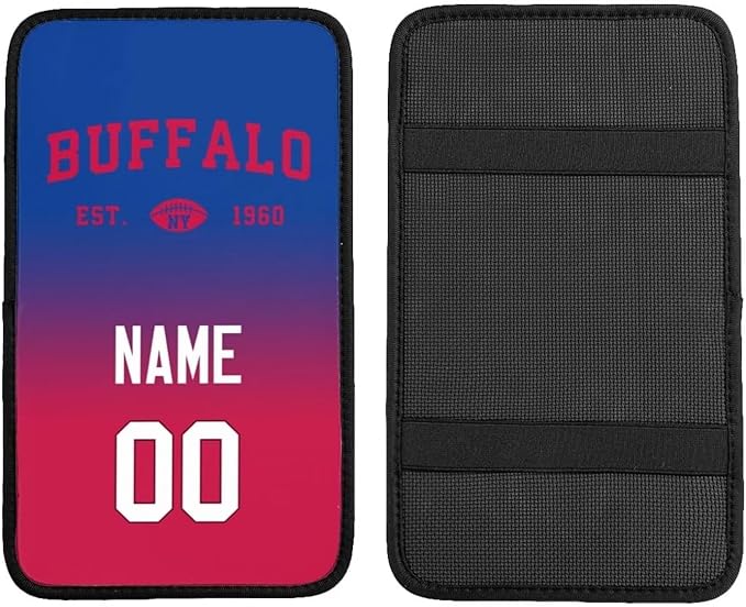 Custom Car Armrest Cover,Add Personalized Name and Number As Gifts for Loyal Football Fans,Auto Center Console Pad Car handrail Box Cushion,Fit for Most Car