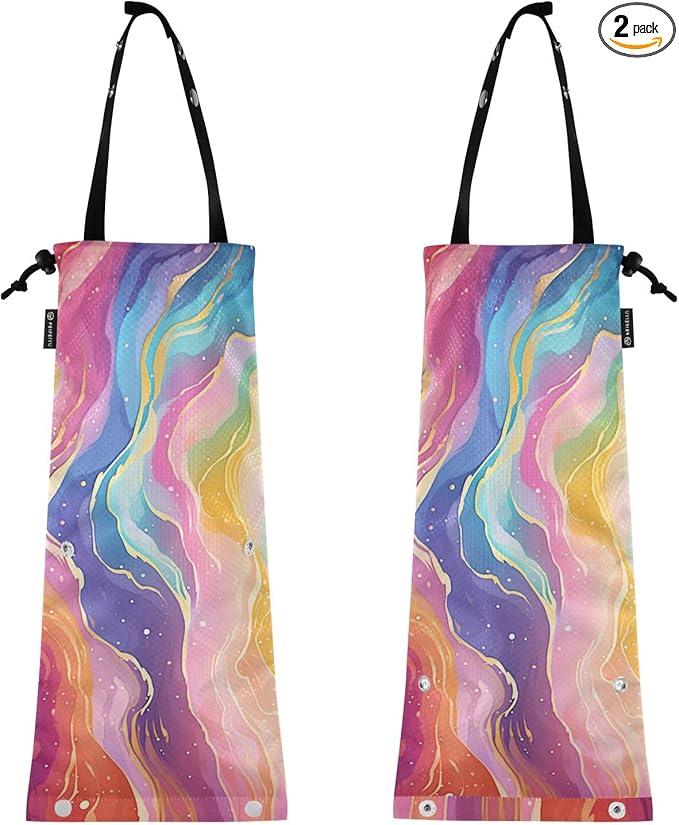 ALAZA Hanging Car Trash Bags Garbage Bag Trash Can for Back Seat Small Rainbow Starry Sky Washable Storage Bag Retractable 2 Pack