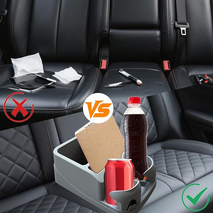 Car Center Console with Adjustable Cup Holders, Universal Center Console Organizer for Truck, Cars, Minivans, Suvs, Truck Floor Console, Bench Seat Center Console (Gray)