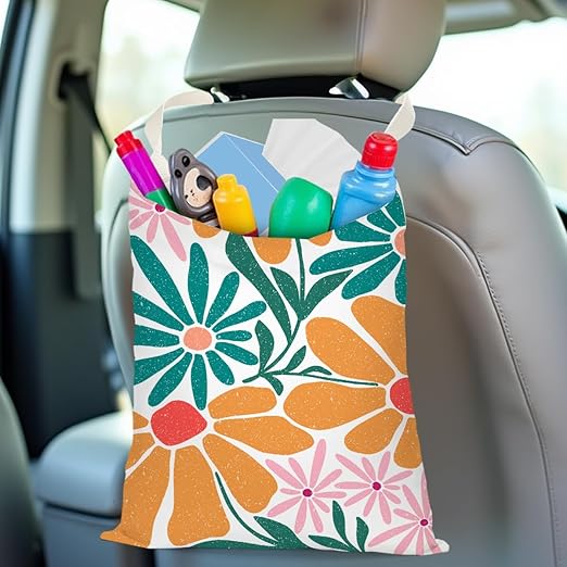 Pykfrhh Flower Car Trash Can, Car Trash Bag Hanging, Waterproof Cars Back Seat Hanging Organizer and Storage Trash Bags for Vehicle Travelling Camping