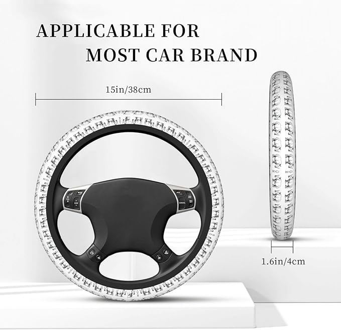 African Rhinos Car Steering Wheel Cover, 15 Inch Steering Wheel Cover Stylish Decor for Most Cars