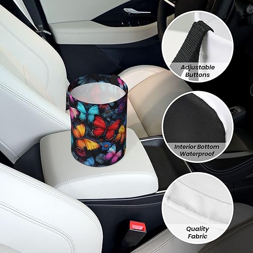 Aueimtia Colorful Butterflies Car Trash Can – Collapsible & Waterproof Hanging Trash Bag, Pop-Up Garbage Bin for Cars, Trucks, Minivans, and Camping – Easy to Install & Clean
