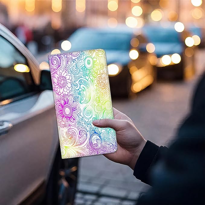Car Registration Holder, Waterproof PU Leather Vehicle Card Document Glove Box Organizer, Women Interior Auto Accessories Case for Cards, Driver License Car Insurance Holder, Colorful Mandala Pattern