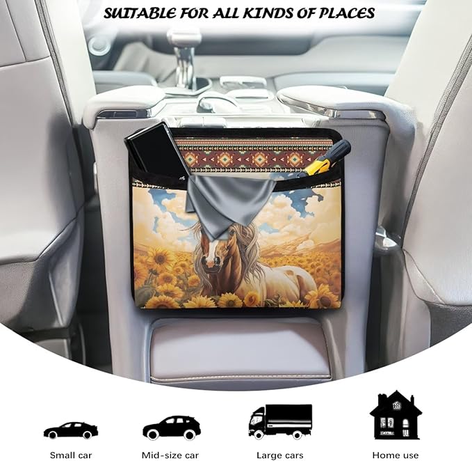 Aztec Horse Car Side Pocket Organizer, Seat Side Storage Bag, Universal Pouch for Auto Door Window Console Seat Backrest, Purse Card Phone Sunglasses Holder, Car Accessories