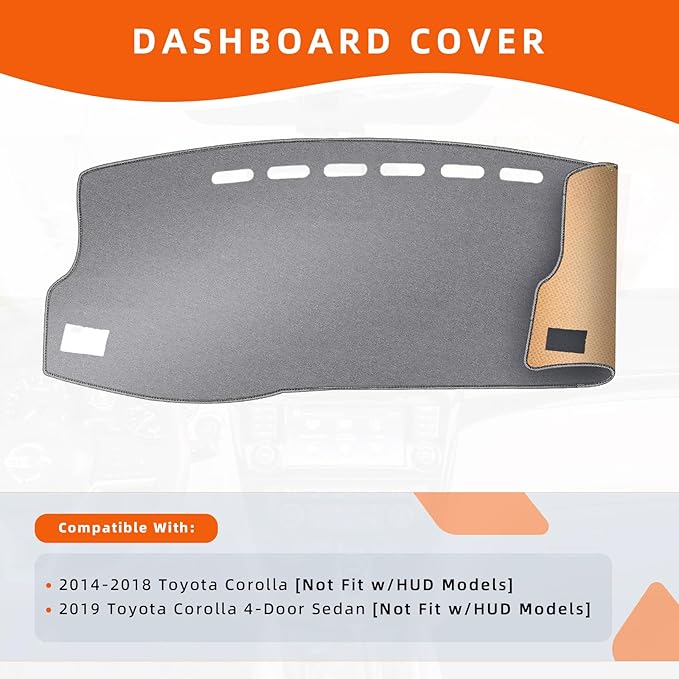 KEYOOG Dashboard Cover Dash Mat Fit for to-yota Corolla 2018-2014 (for Left Hand Drive),Car Dash Board Mat Anti-Glare Carpet,Non-Slip Pad Sunshield Protector (Grey)