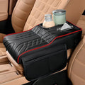 Car Center Console Armrest Pillow, 13.4"×7.5"×2" Leather Auto Arm Rest Cover with Pocket & Tissue Box & Cup Holder, Multifunctional Vehicle Armrest Cushion Pad, Car Accessories (Black+Red)