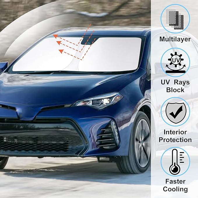 Windshield Sun Shade Custom Fit for 2014-2019 Toyota Corolla Accessories Foldable Sunshade Sun Blocker Protect Car from Sun Rays & Heat Damage Keep Car Cooler
