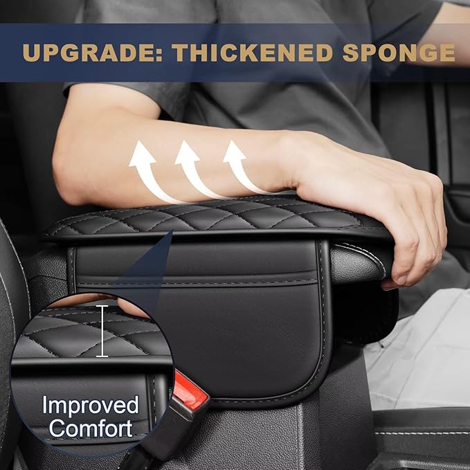 YORKNEIC Center Console Cover Fit for Model Y Armrest Cover for Car with 2 Side Pockets Faux Leather Middle Console Cover (Black)