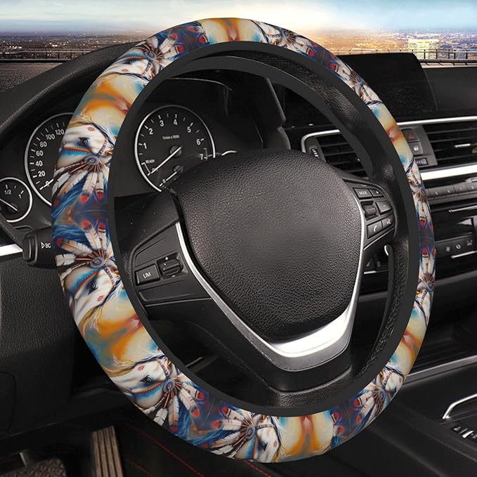 Colored Geometry Horse Head Universal Fit Steering Wheel Cover for Car, Truck, and SUV, Durable Steering Wheel Protection